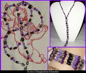 Fleury - collier/bracelet aimanté en pierres naturelles roses mauves et violettes