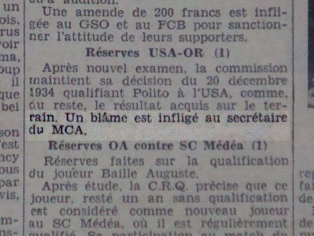blâme contre le secrétaire du mca