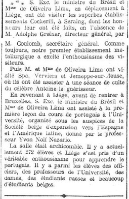 Un diplomate du Brésil au Temple de Jemeppe (L'Indépendance Belge, 5 janvier 1913)(Belgicapress)