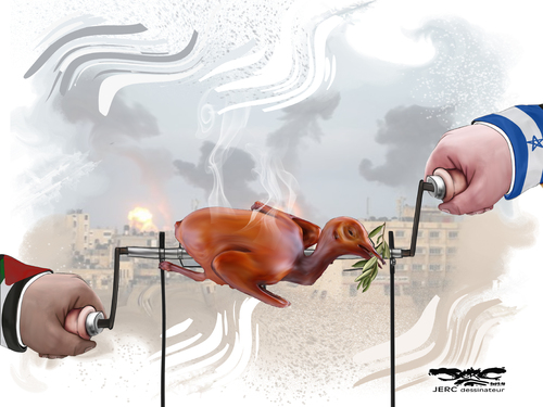dessin de JERC dessinateur du jeudi 12 octobre 2023  Caricature conflit Israëlo palestinien  - Le Peuple comme chair a canon -  www.facebook.com/jercdessin https://twitter.com/dessingraffjerc www.jerc