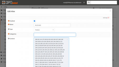 Bloquer une longue liste d'IP et de sous-réseaux avec opnsense