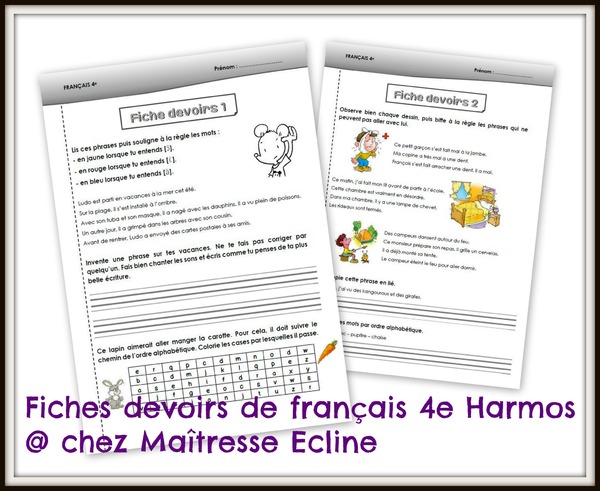 Fiches devoirs de français pour les 4e Harmos