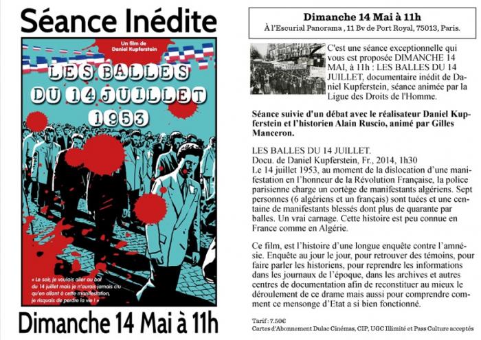 Le 70ème anniversaire  de la répression, quasiment inconnue  du 14 juillet 1953 contre un cortège de militants algériens à Paris  se prépare activement.