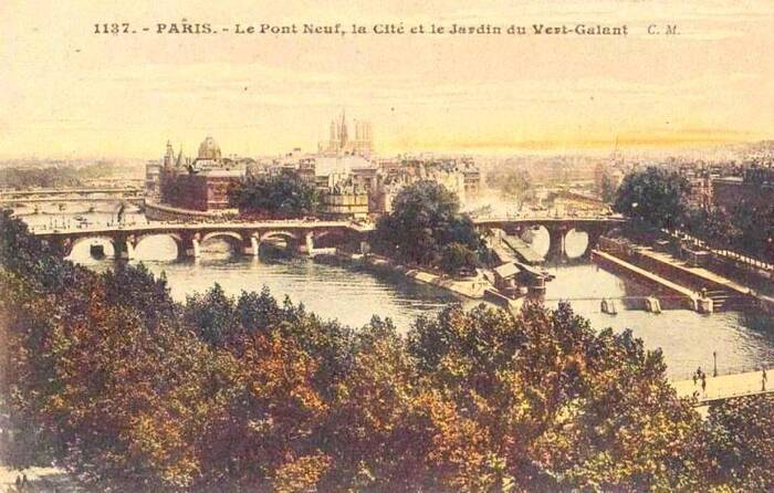 Paris. Le Pont-Neuf, la Cité, et le jardin du Vert-Galant