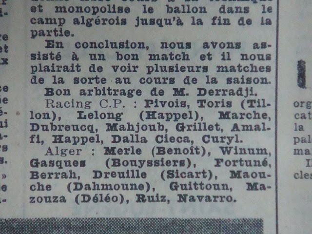 22.9.1954 match Alger-Racing Paris  sinistré d'El Asnam