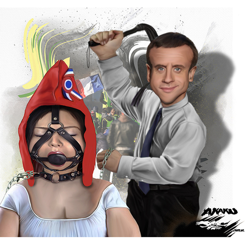 dessin de JERC d'une idée d'AKAKU du vendredi 18 janvier 2019 caricature Emmanuel Macron domination Grand débat jupitérien www.facebook.com/jercdessin