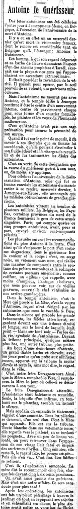 Après la ''désincarnation'' - Antoine le Guérisseur (La Tribune de Genève, 3 juillet 1913)(e-newspaperarchives.ch)