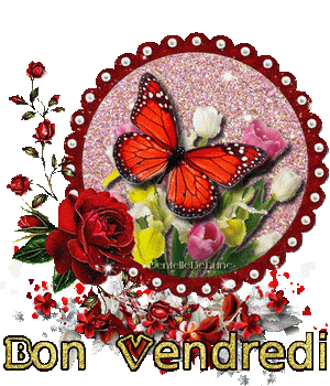 Gif animé scintillant Bon Vendredi avec fleurs et papillon - les gifs  animés de dentelledelune