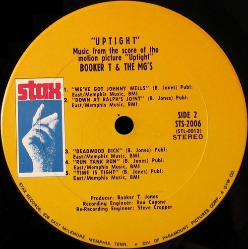 1968 : Album " Up Tight [ Music From The Score Of The Motion Picture ] " Stax Records STS 2006 [ US ]