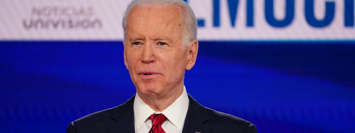 Le candidat à la primaire démocrate Joe Biden, le 15 mars 2020 lors d\'un débat télévisé face à son rival Bernie Sanders.