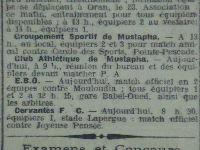 Premier match officiel du Mouloudia 16.10.1921