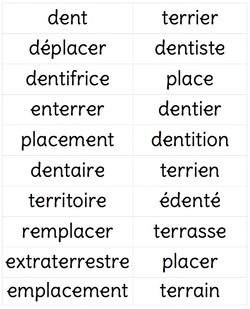 Les mots de la même famille