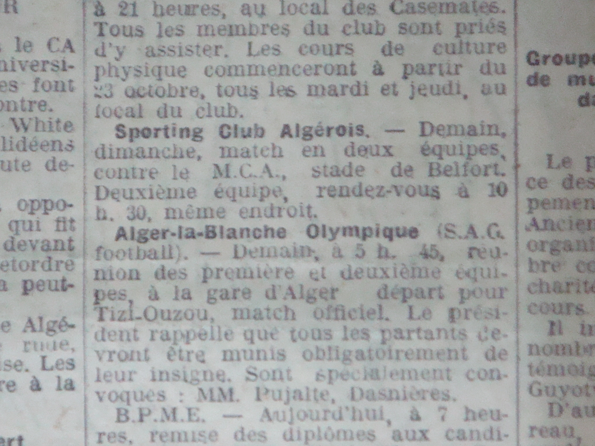Dimanche 21.10.1928 à Belfort Sporting Club Algérois-MCA 0-8