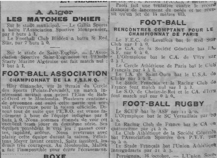 Dimanche 16.10.1921 Stade Lussac Elan Bab El Oed-MCA 8-0