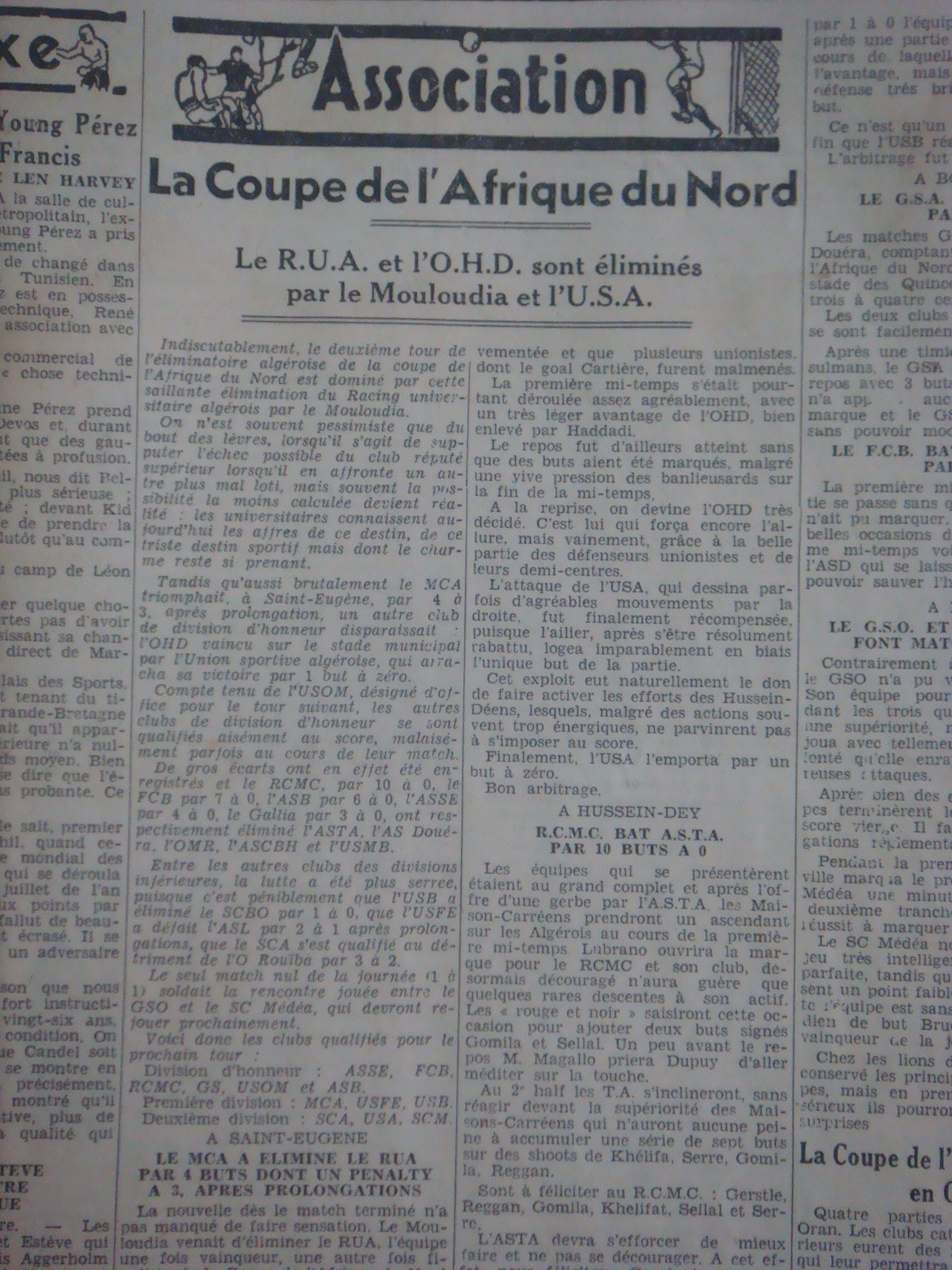 d 8.10.1933 à st eugène coupe afn mca-rua (division honneur) 4-3 après prolongations