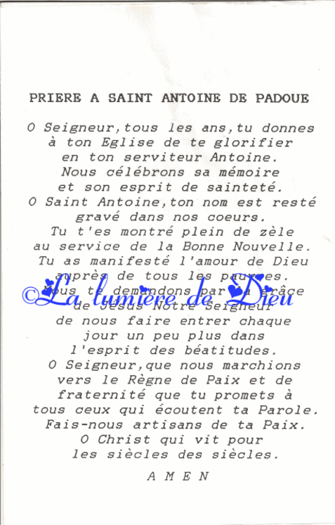 Prière à Saint Antoine de Padoue