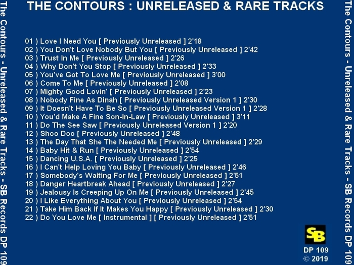 The Contours : CD " Unreleased & Rare Tracks " Soul Bag Records 109 [ FR ]