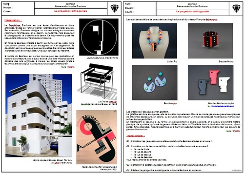 Broche Bauhaus => révision : perspective / mise en plan / cotation