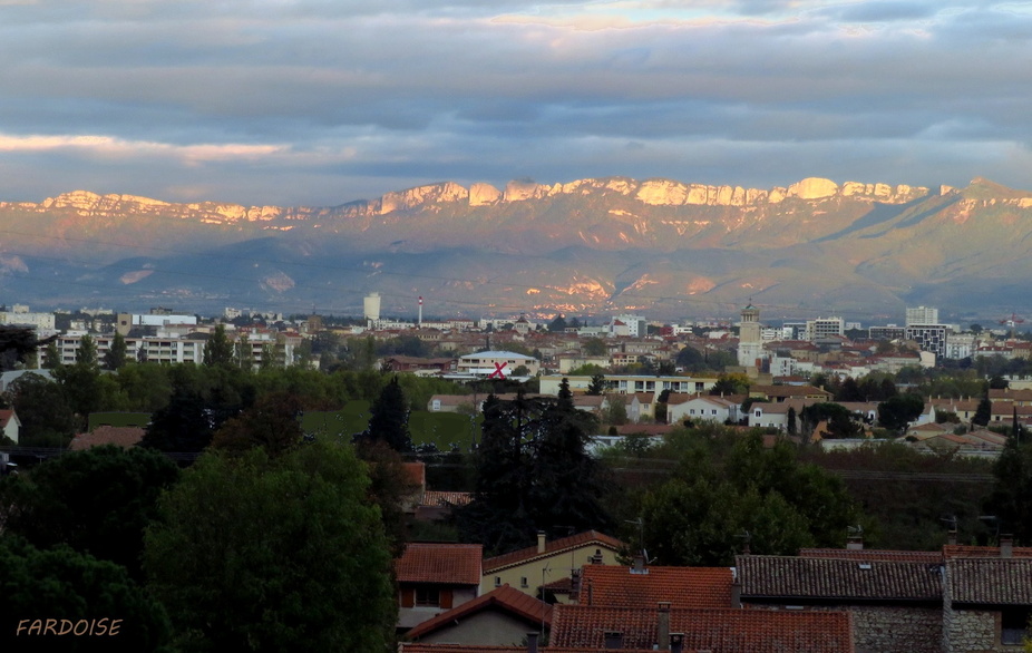 Coucher de soleil sur Valence et le Vercors 