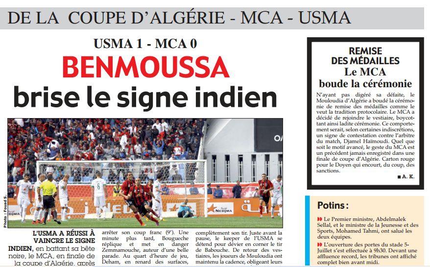 Mercredi 01 mai 2013 finale coupe d\'Algérie MCA-USMA 0-1