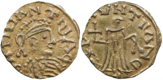 Tiers de sou de Gontran frappé à Chalon-sur-Saône (561-592). BNF, monnaies, médailles et antiques.