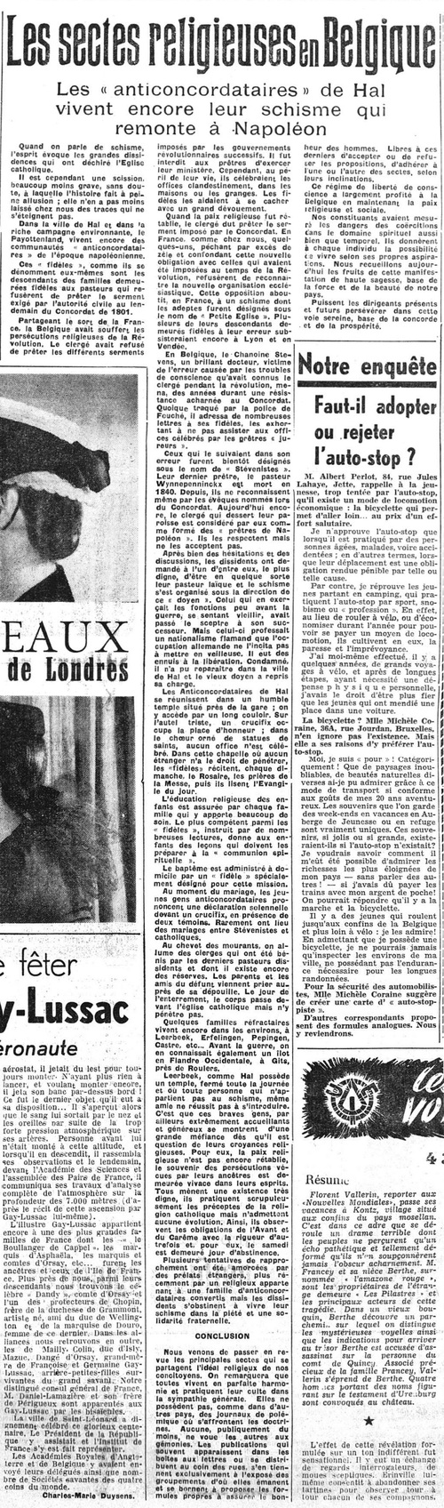 Les sectes religieuses en Belgique : Les « anticondordataires » de Hal (La Lanterne, 17 mai 1950)(Belgicapress)