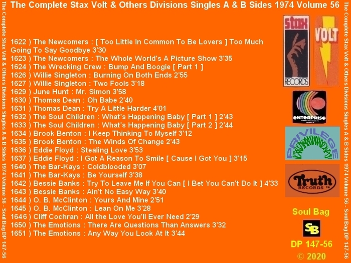 " The Complete Stax-Volt Singles A & B Sides Vol. 56 Stax & Volt Records & Others Divisions " SB Records DP 147-56 [ FR ]