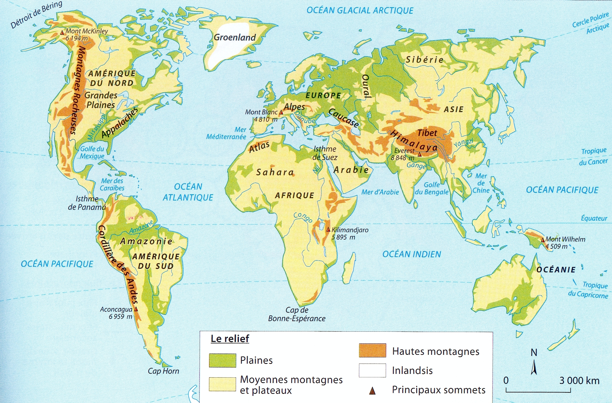 Carte du monde : Reliefs et fleuves - Educpret