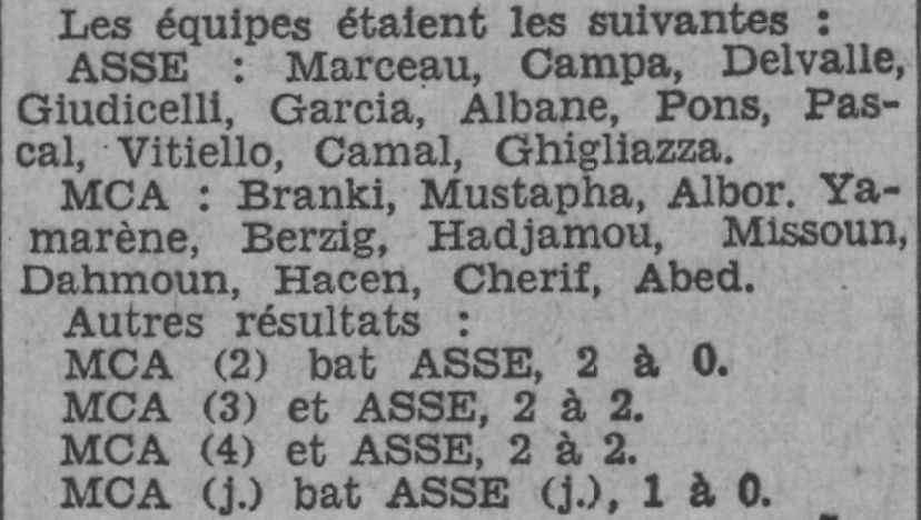Dimanche 18.4.1937 à St Eugène dernière journée MCA-ASSE 0-0