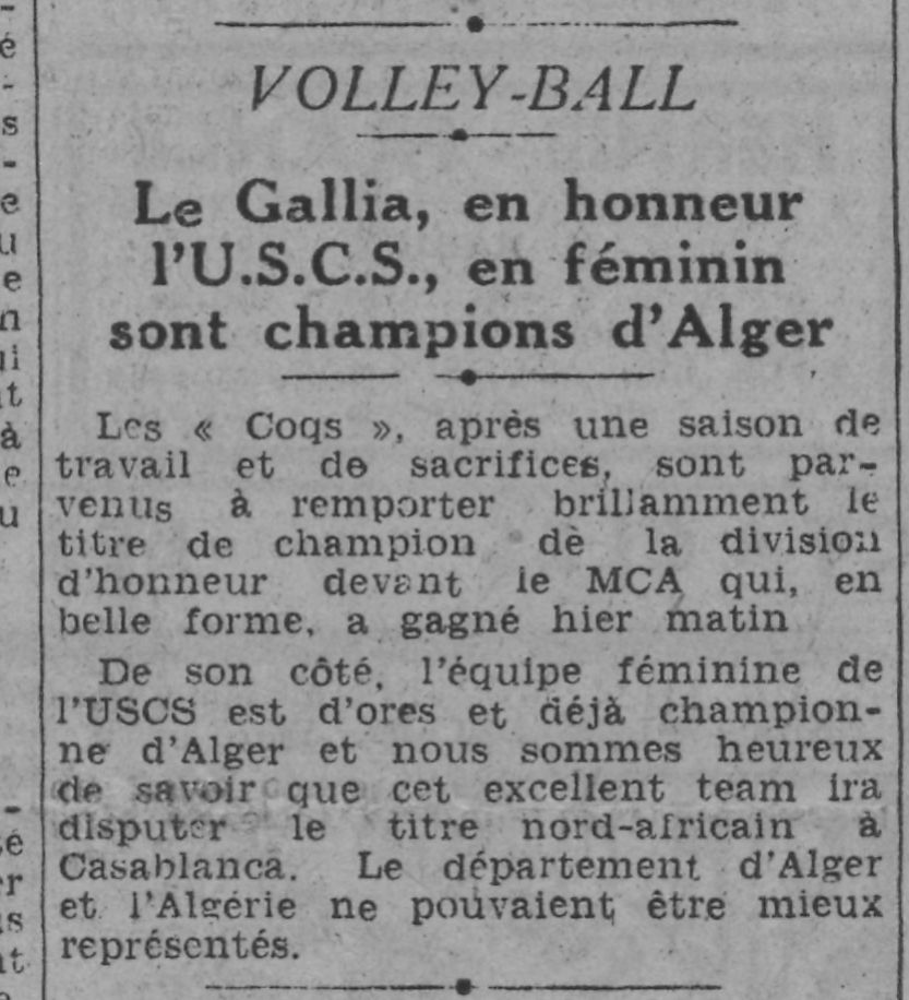 Dimanche 10.5.1942 MCA Volleyball vice champion d'Alger division honneur
