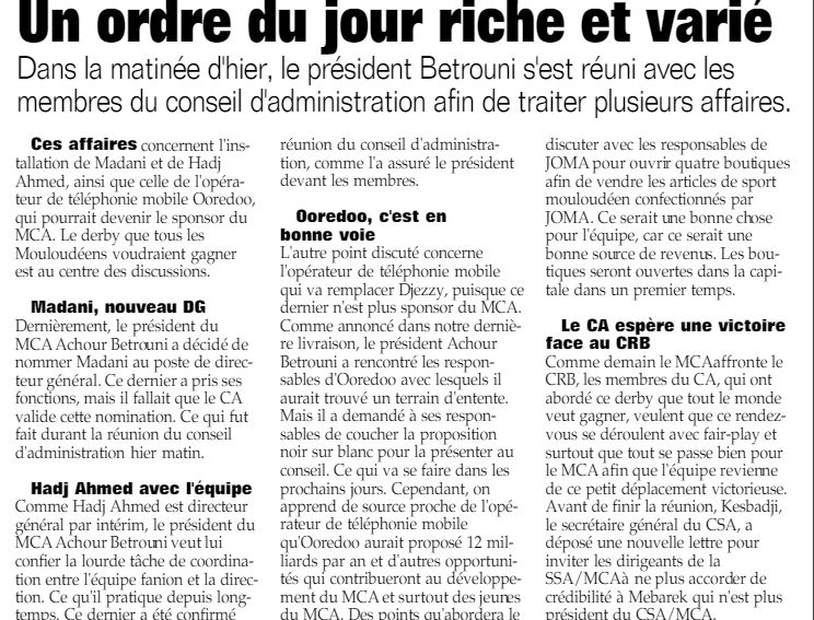 Jeudi 15.01.2016 Madani Samir nouveau D.G
