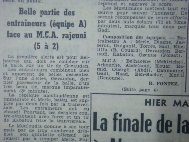 Juin 1952 Amical MCA-Entraineurs Algérois avec Khabatou