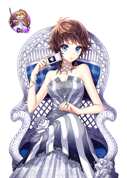 Render Filles/Femmes - Renders Artiste Nardack Fille assis Chaise portable yeux bleus robe blanche argentee