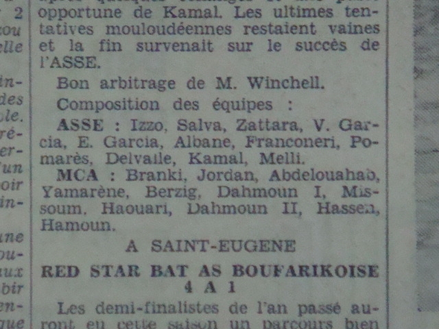 25.9.1938 afn asse-mca 3-2 après prolongations, les compositions d\'équipes