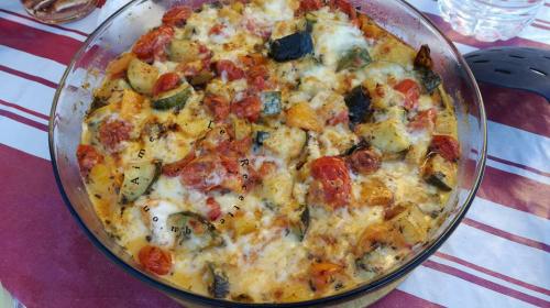 Gratin courgettes/tomates/poivrons/mozzarella