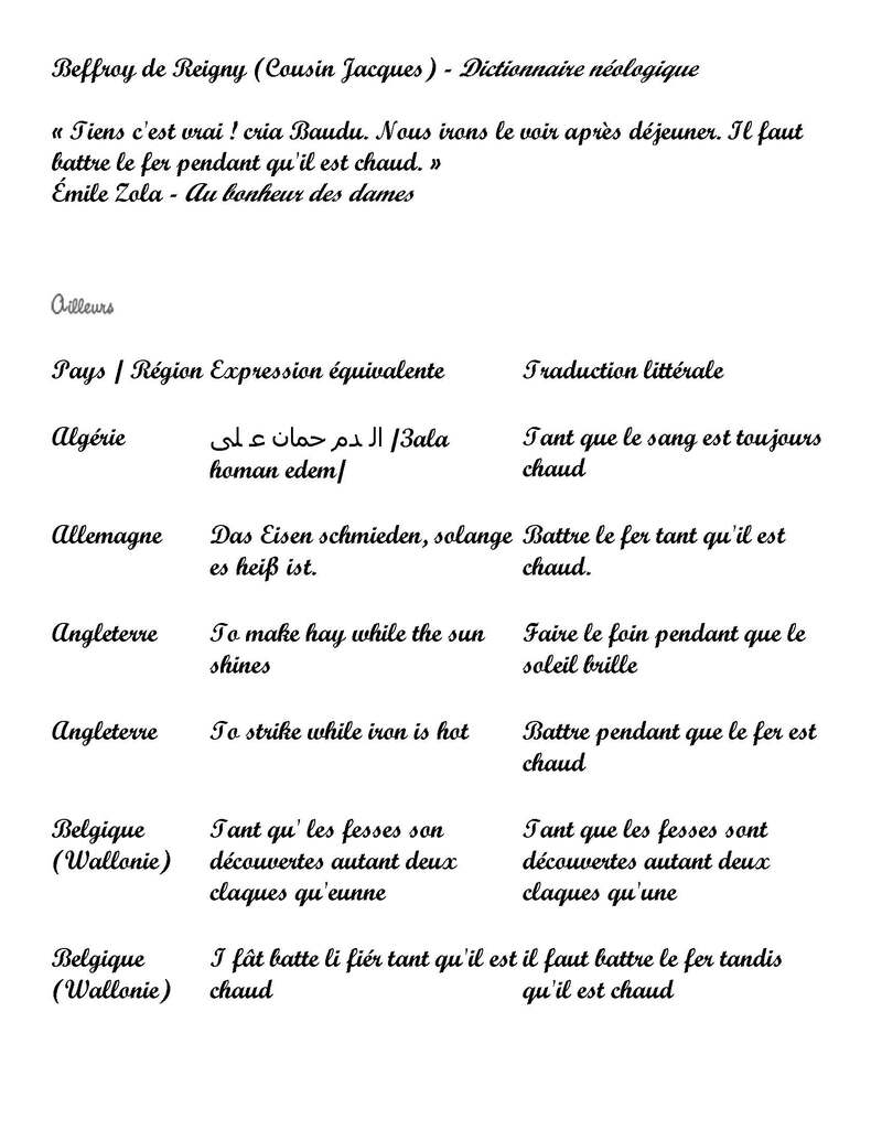 Expression du Jour:  Battre le fer quand il est chaud (4 pages)