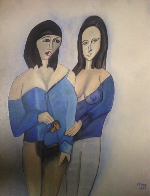 Victoire et son inséparable amie Mona. (Peinture à l'huile)