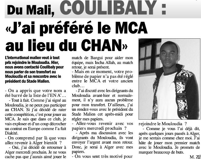 COULIBALY Mamadou au MCA