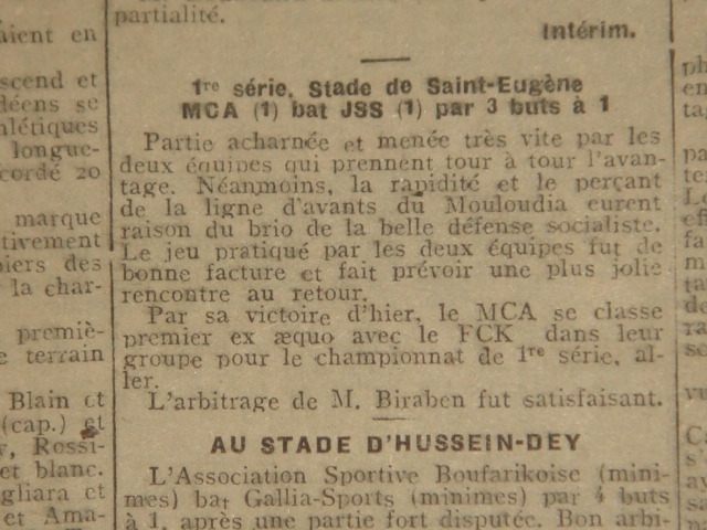 18.11.1923 à St Eugène MCA - JSS (Jeunesse Sportive Socialiste) 3-1