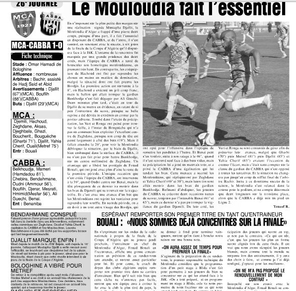 Vendredi 25.04.2014 à Bologhine (match avancé) MCA-CA Bordj Bou Arrèridj 1-0