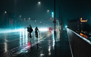 walking bicycle night city road 