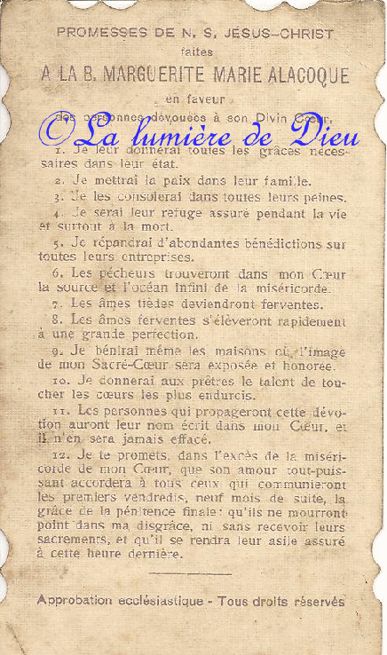 Les 12 promesses de Notre Seigneur aux dévots de son Sacré Cœur