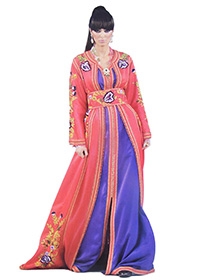Takchita marocain pas cher haute couture et sur mesureTAK-S806 Takchita en deux pièces brodé fleurs en couleurs. TAK-S806