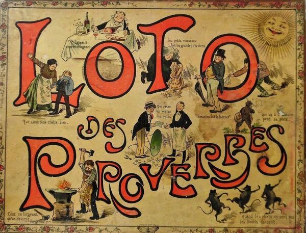 Boîte du jeu Loto des Proverbes de la maison d’édition parisienne Saussine