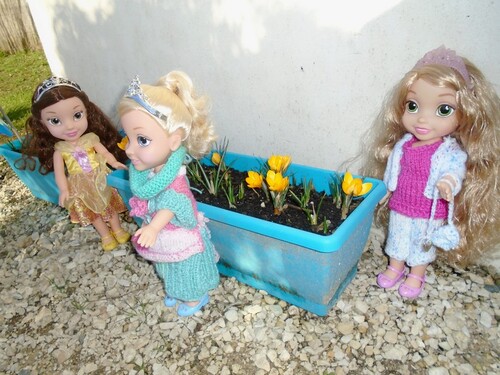 Belle, Raiponce et Cendrillon dans le jardin
