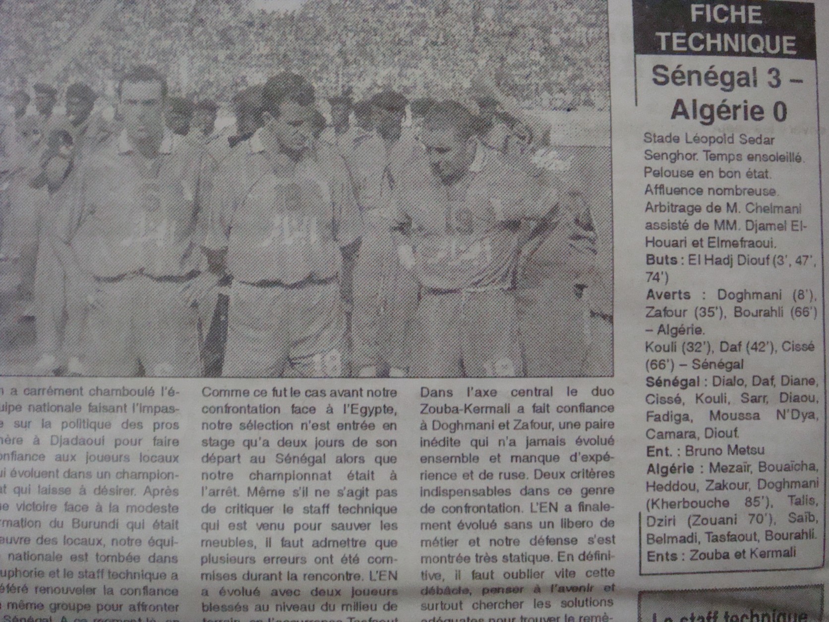21 avril 2001 Elim. CM à Dakar  Sénégal-EN 3-0