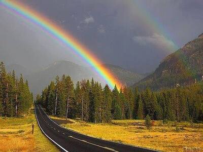 rainbow meadows mountain sea sky