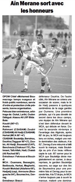 Vendredi 20.02.2010 16ème Coupe Chlef SC Ain Merane -MCA 0-1