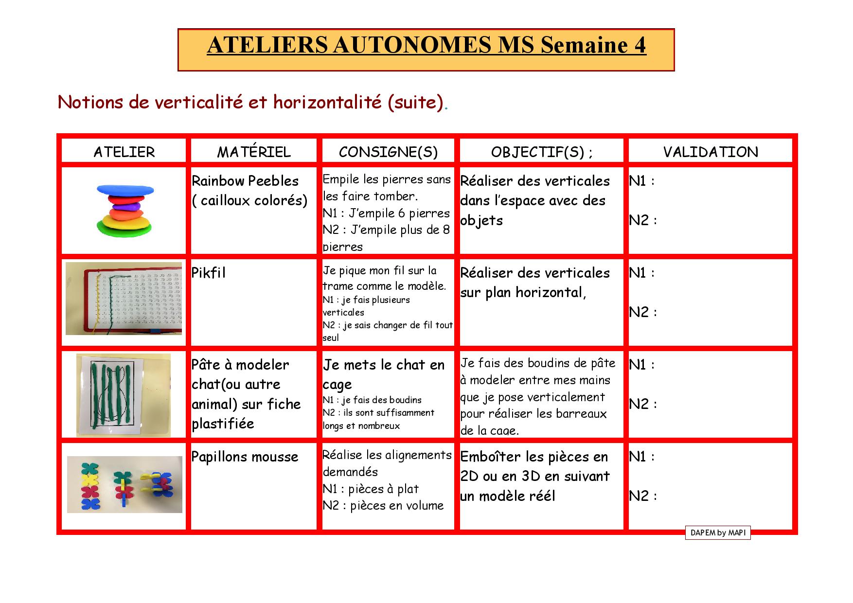 Ateliers Autonomes MS - Des ateliers pour l'école maternelle