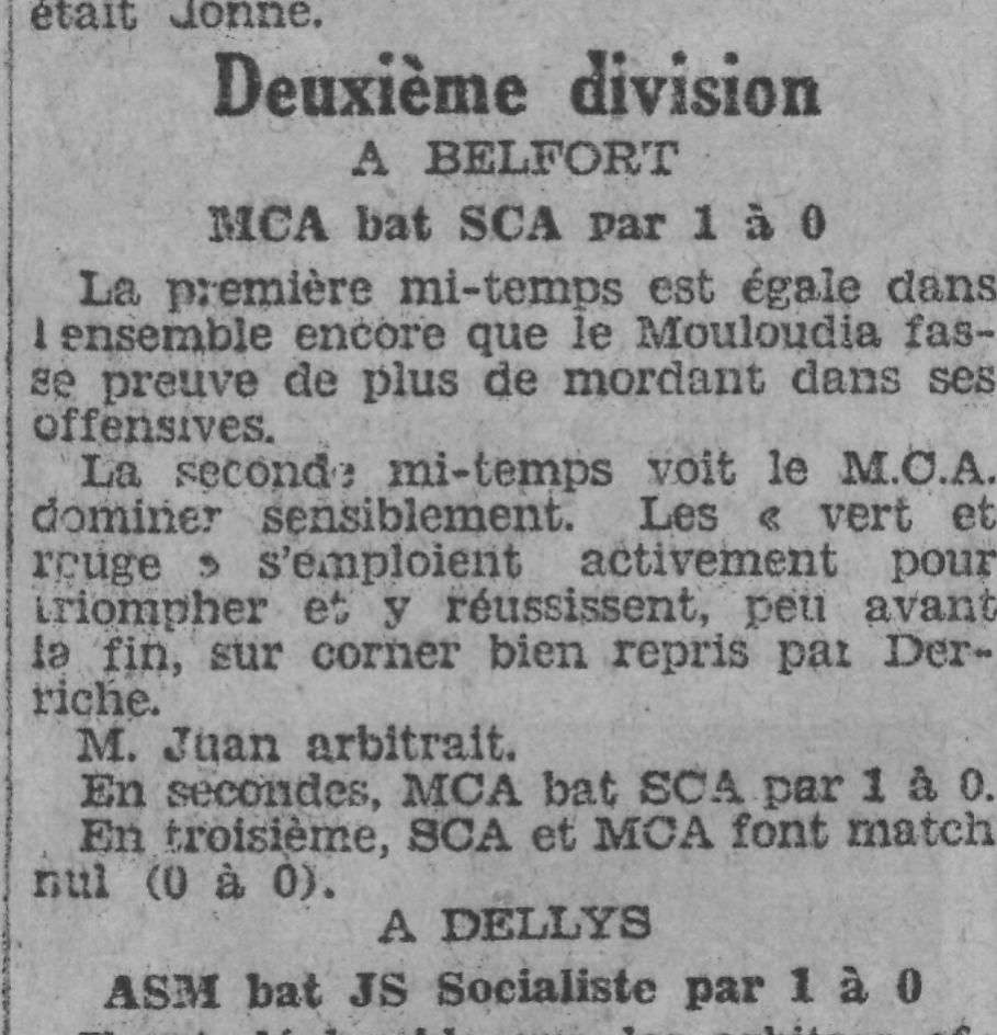 Dimanche 8.2.1931 à Belfort MCA-SCA 1-0